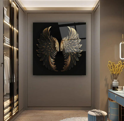Gold Wings Glass Wall Art - LUXARTDECO