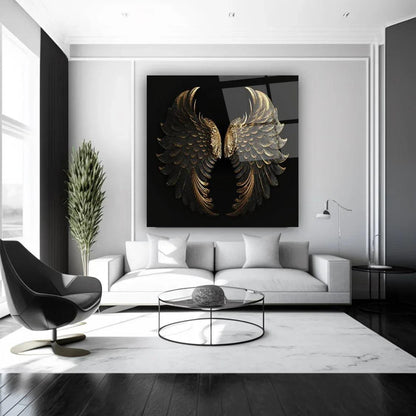 Gold Wings Glass Wall Art - LUXARTDECO