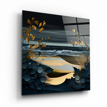 Blue and Gold Nature Glass Wall Art - LUXARTDECO
