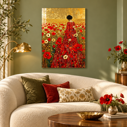 Femme parmi les Coquelicots Tableau en Verre Trempé