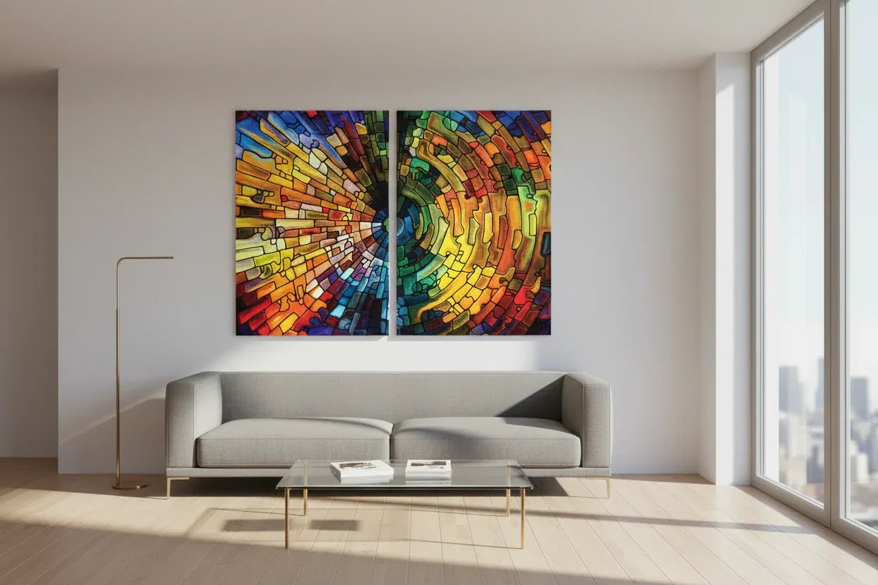 Colorful Texture Duo Glass Wall Art Set - LUXARTDECO