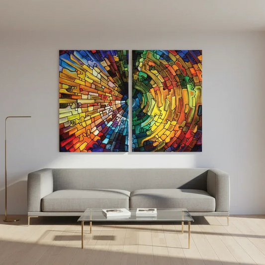 Colorful Texture Duo Glass Wall Art Set - LUXARTDECO