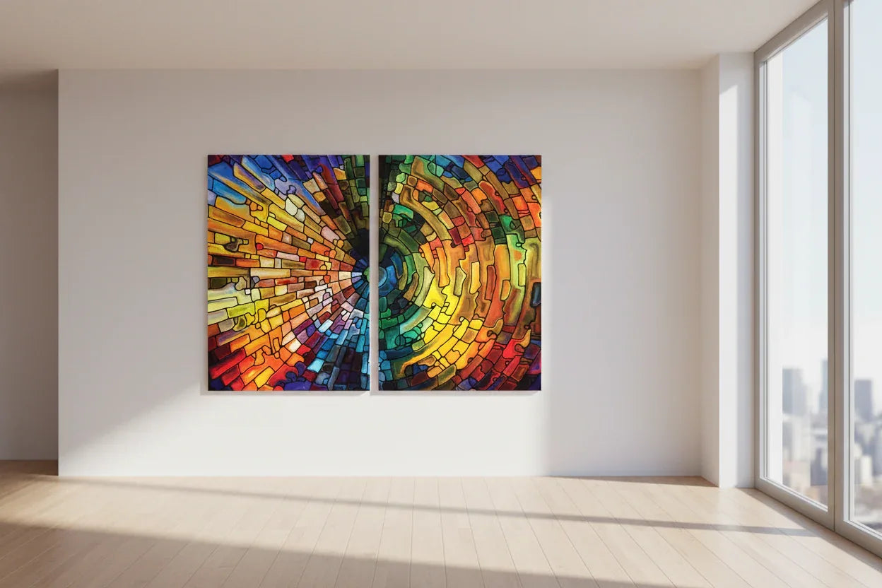 Colorful Texture Duo Glass Wall Art Set - LUXARTDECO
