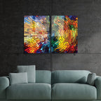 Ensemble de deux tableaux muraux en verre à texture de bois colorée