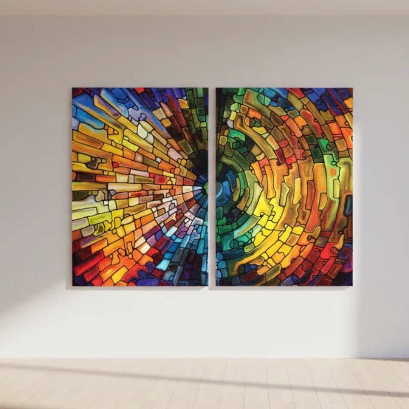 Colorful Texture Duo Glass Wall Art Set - LUXARTDECO