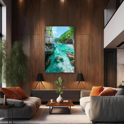 Tropical Water Paradise Glass Wall Art - LUXARTDECO