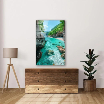 Tropical Water Paradise Glass Wall Art - LUXARTDECO