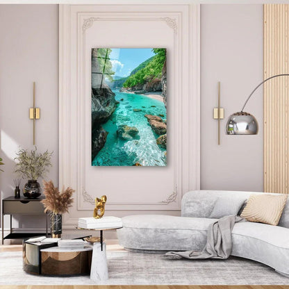 Tropical Water Paradise Glass Wall Art - LUXARTDECO