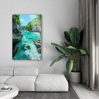 Tropical Water Paradise Glass Wall Art - LUXARTDECO
