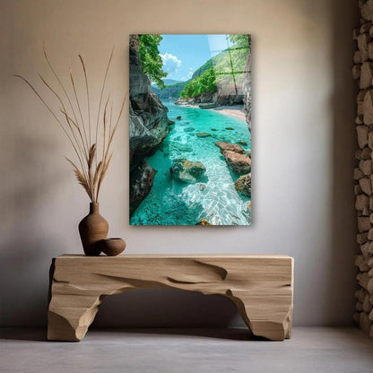 Tropical Water Paradise Glass Wall Art - LUXARTDECO