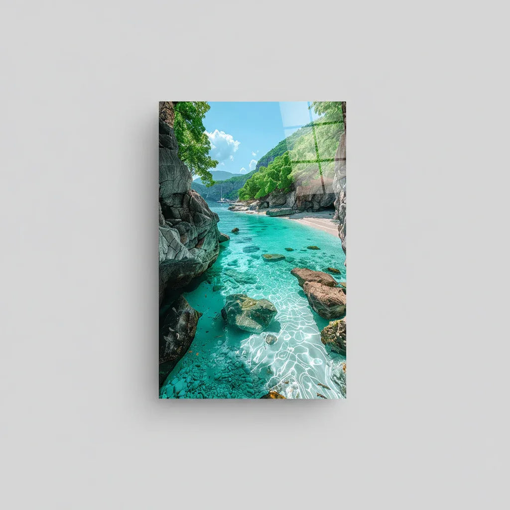 Tropical Water Paradise Glass Wall Art - LUXARTDECO