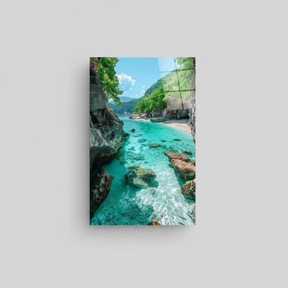 Tropical Water Paradise Glass Wall Art - LUXARTDECO