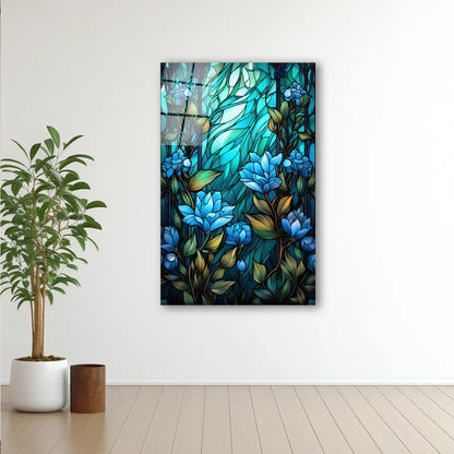 Delicate Blue Flowers Glass Wall Art - LUXARTDECO