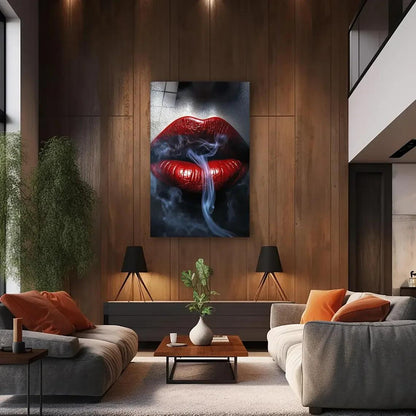 Bold Red Lipstick Glass Wall Art - LUXARTDECO