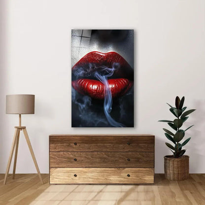 Bold Red Lipstick Glass Wall Art - LUXARTDECO