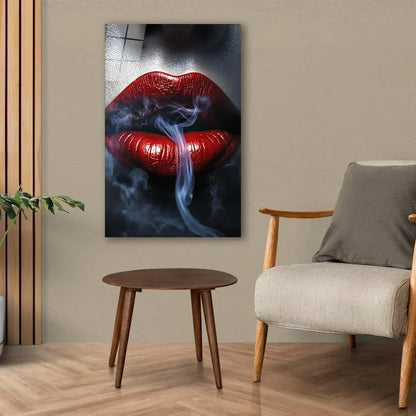 Bold Red Lipstick Glass Wall Art - LUXARTDECO