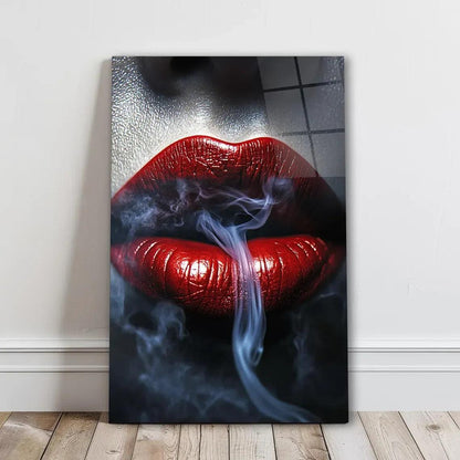Bold Red Lipstick Glass Wall Art - LUXARTDECO
