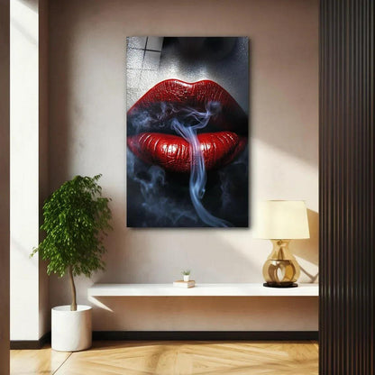 Bold Red Lipstick Glass Wall Art - LUXARTDECO