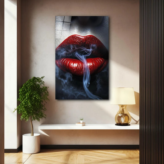 Red Lipstick Glass Wall Art