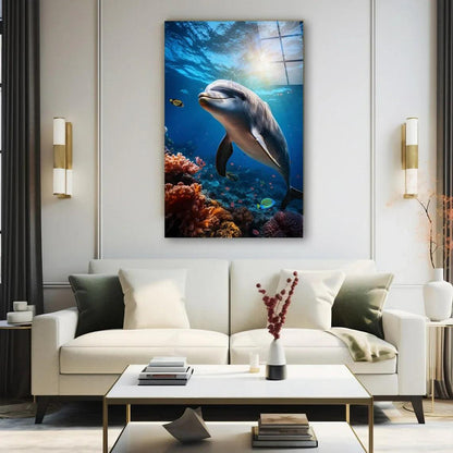 Playful Dolphin Glass Wall Art - LUXARTDECO