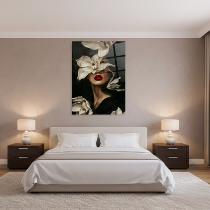 Femme avec une Orchidée Tableau en Verre Trempé