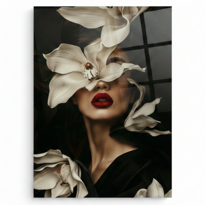 Femme avec une Orchidée Tableau en Verre Trempé