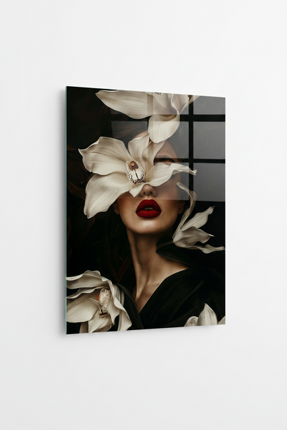 Femme avec une Orchidée Tableau en Verre Trempé