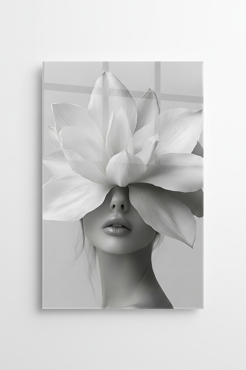 Femme avec une Fleur Tableau en Verre Trempé