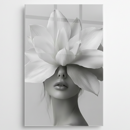 Femme avec une Fleur Tableau en Verre Trempé