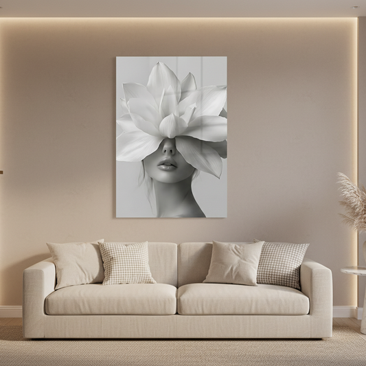 Woman with Flower Glass Wall Art