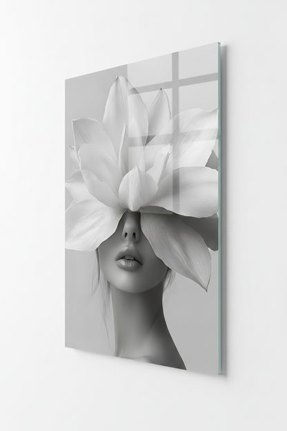 Femme avec une Fleur Tableau en Verre Trempé