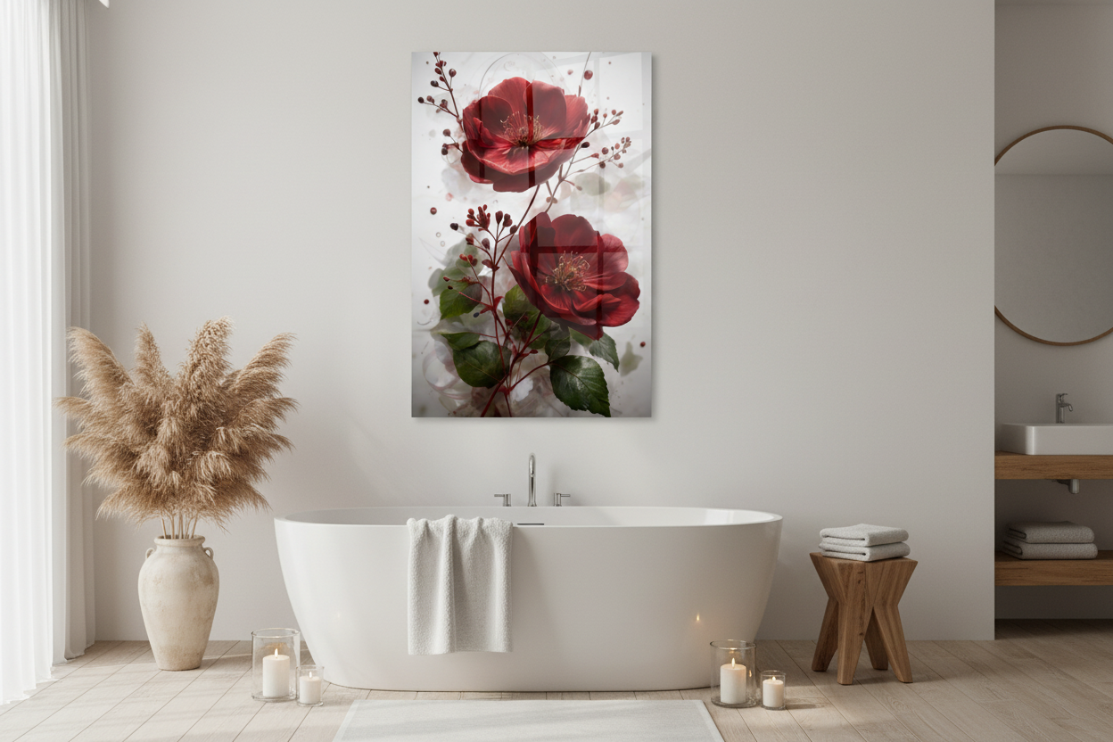 Roses Bordeaux Tableau en Verre Trempé