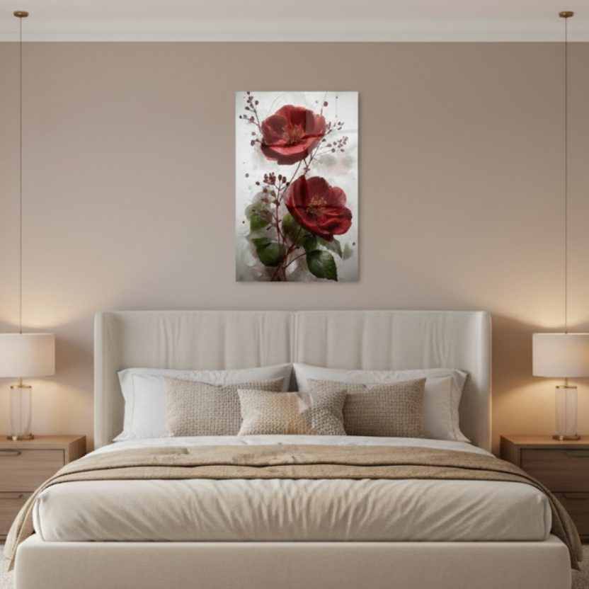 Roses Bordeaux Tableau en Verre Trempé