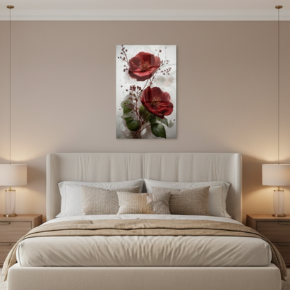 Roses Bordeaux Tableau en Verre Trempé