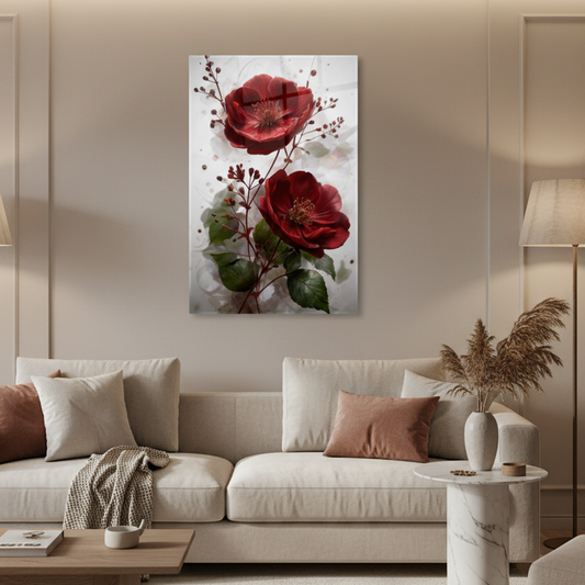 Bordeaux Roses Glass Wall Art