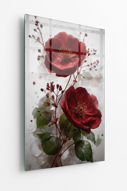 Roses Bordeaux Tableau en Verre Trempé
