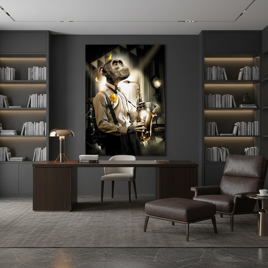 Monkey with Saxophone Glass Wall Art