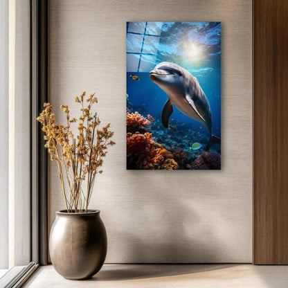Playful Dolphin Glass Wall Art - LUXARTDECO