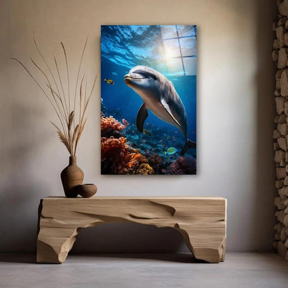 Playful Dolphin Glass Wall Art - LUXARTDECO