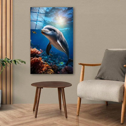 Playful Dolphin Glass Wall Art - LUXARTDECO