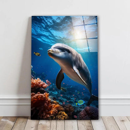 Playful Dolphin Glass Wall Art - LUXARTDECO