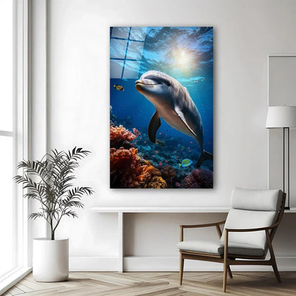 Playful Dolphin Glass Wall Art - LUXARTDECO
