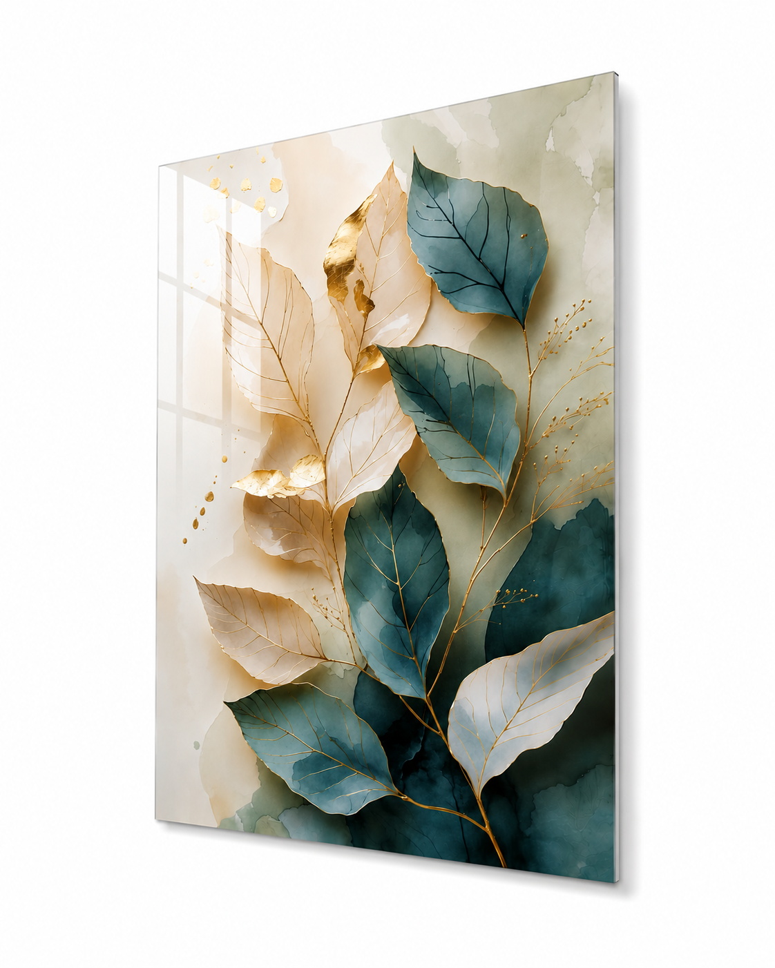 Feuilles Turquoise Tableau en Verre Trempé