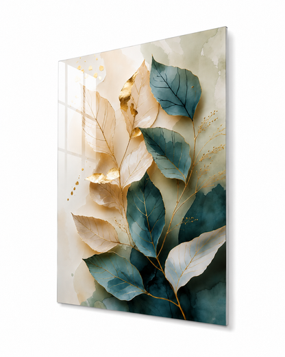 Feuilles Turquoise Tableau en Verre Trempé