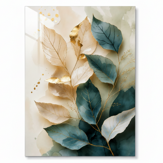 Turquoise Leaves Glass Wall Art