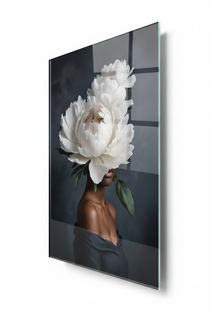 La Beauté de la Pivoine Tableau en Verre Trempé