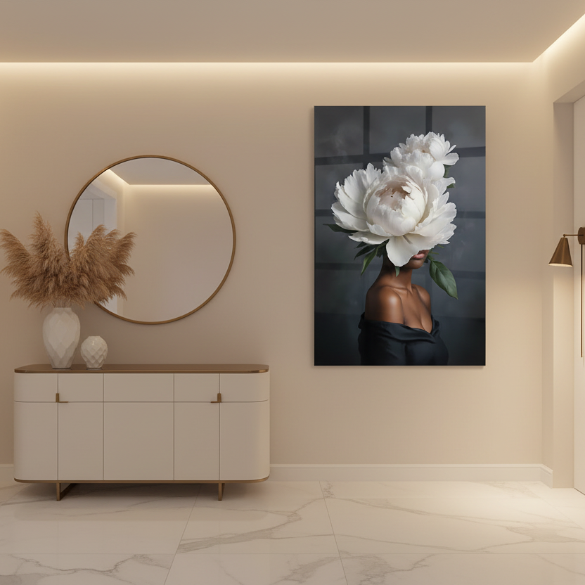 La Beauté de la Pivoine Tableau en Verre Trempé