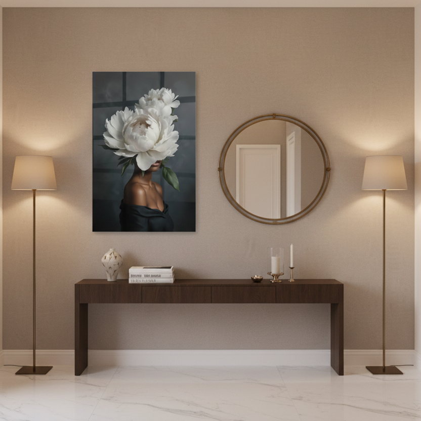 La Beauté de la Pivoine Tableau en Verre Trempé