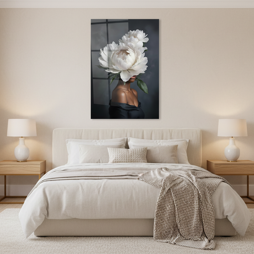 La Beauté de la Pivoine Tableau en Verre Trempé