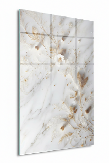 Fleurs Blanches sur Marbre Tableau en Verre Trempé